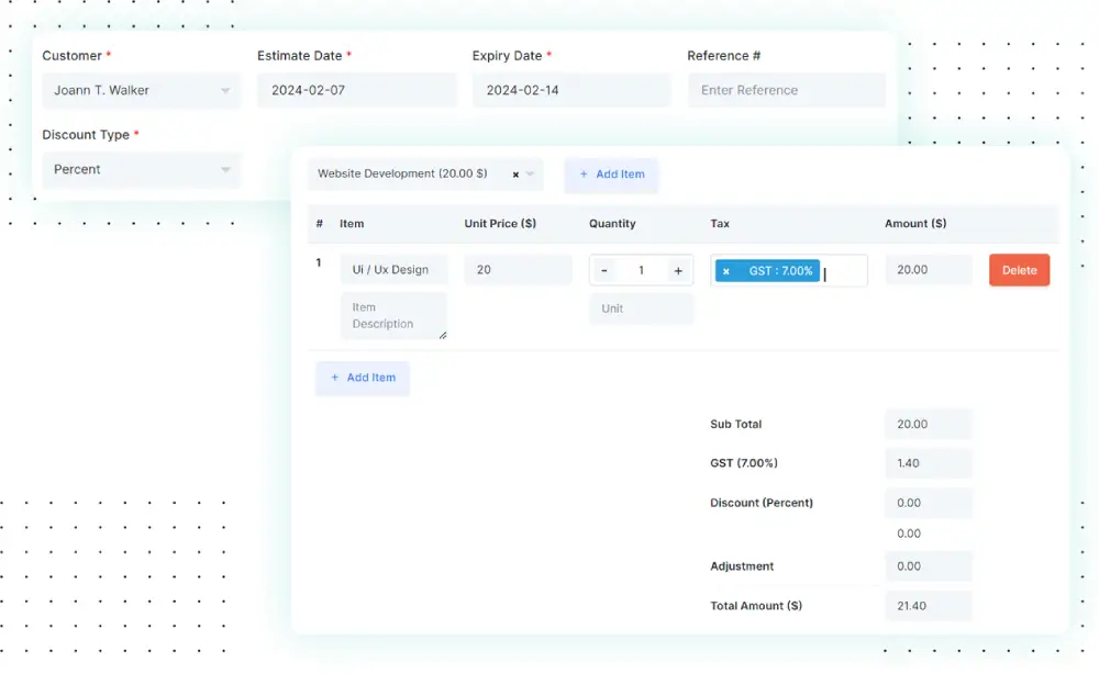 Dễ dàng đầu vào chi tiết dịch vụ